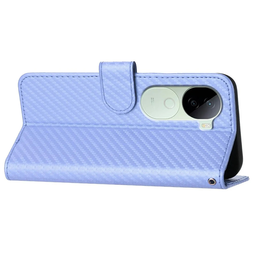 YX0070 For vivo V40e 5G / iQOO Z9s 5G Wallet Case Carbon Fiber Texture Leather Cell Accessories Phone Cover - Light Purple - 4