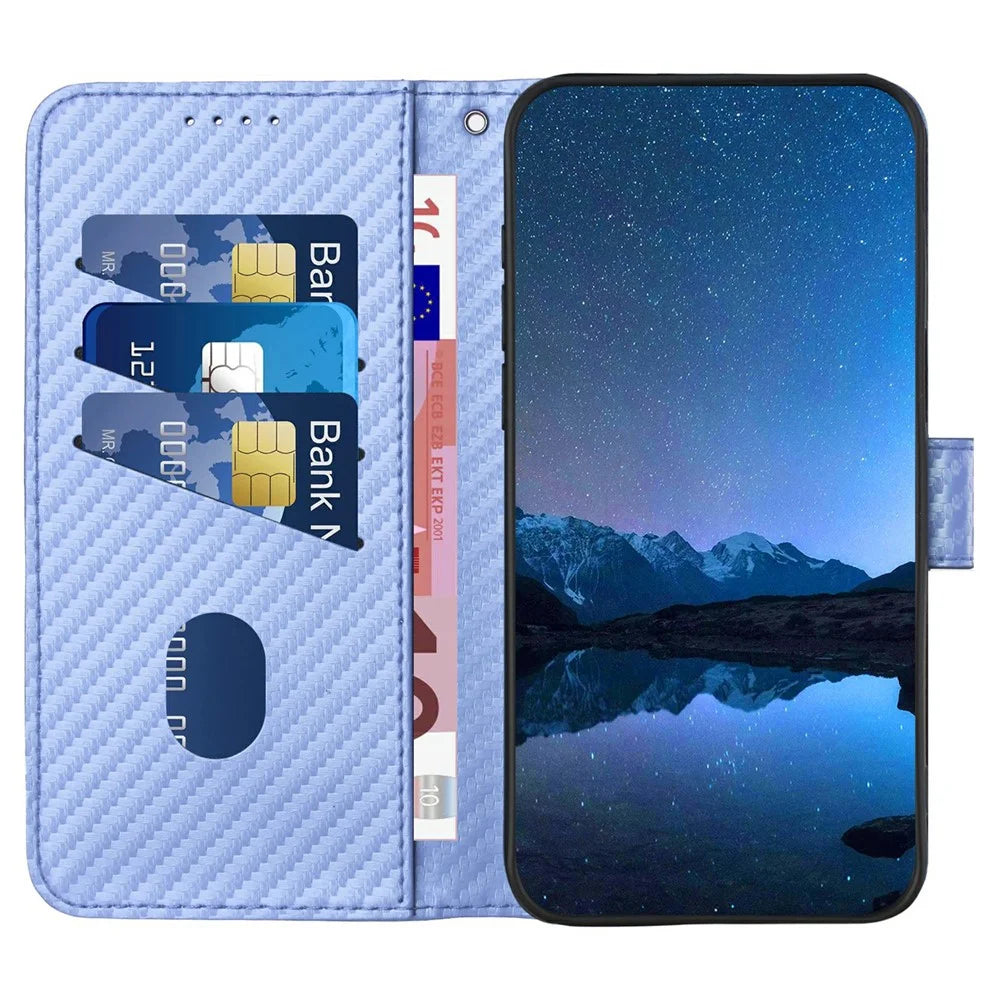 YX0070 For Samsung Galaxy S25 Ultra Wallet Case Carbon Fiber Texture Leather Cell Accessories Phone Cover - Light Purple - 2
