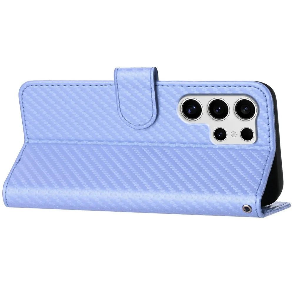 YX0070 For Samsung Galaxy S25 Ultra Wallet Case Carbon Fiber Texture Leather Cell Accessories Phone Cover - Light Purple - 4