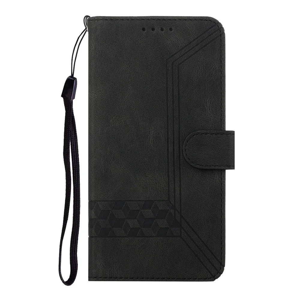 YX0010 Series for Samsung Galaxy S25 Ultra Wallet Case Rhombus Lines Leather Phone Cover - Black - 6