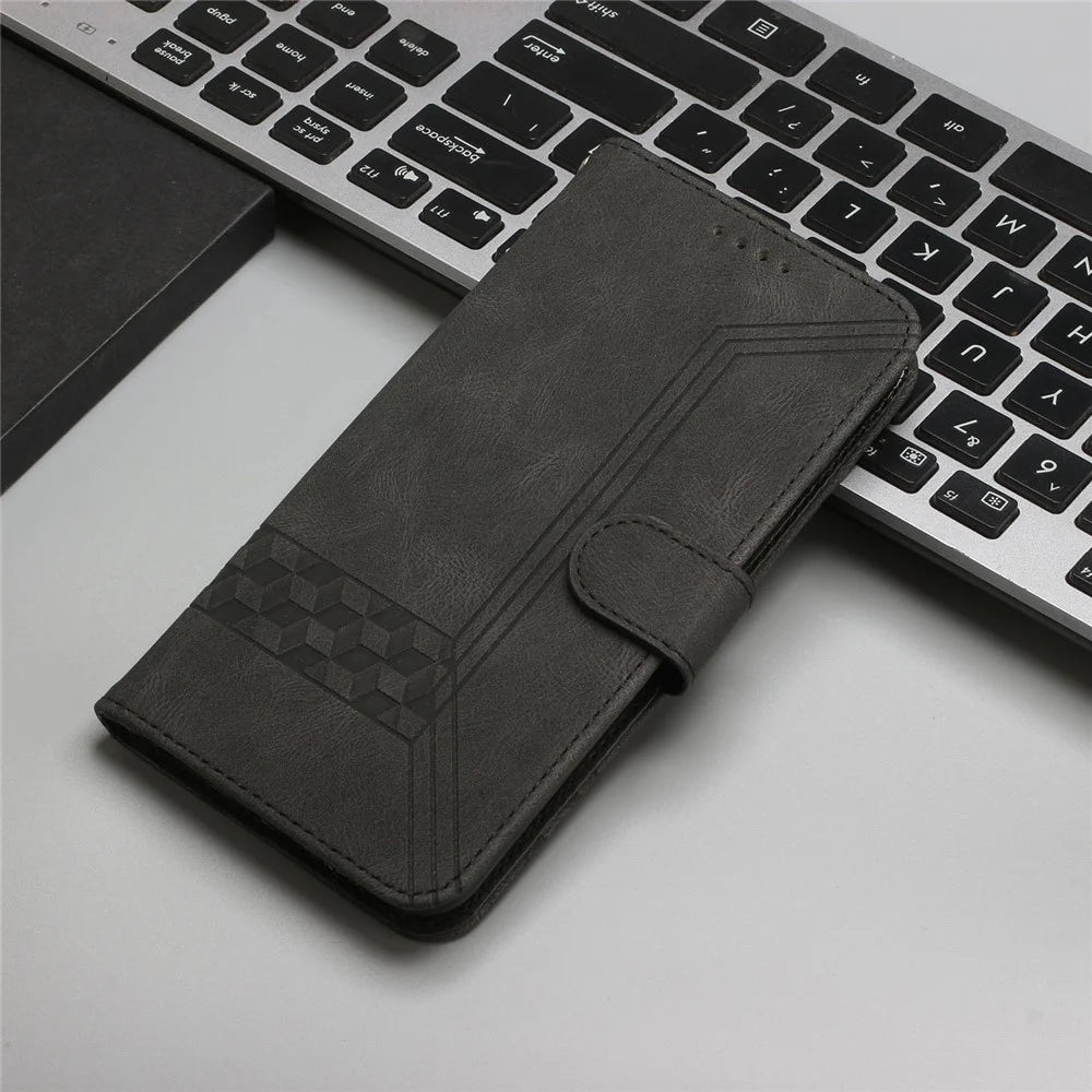 YX0010 Series for Samsung Galaxy S25 Ultra Wallet Case Rhombus Lines Leather Phone Cover - Black - 7