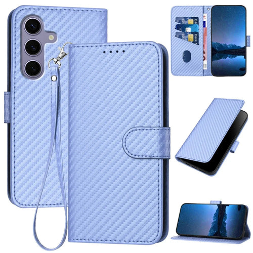 YX0070 For Samsung Galaxy S25 Wallet Case Carbon Fiber Texture Leather Cell Accessories Phone Cover - Light Purple - 1