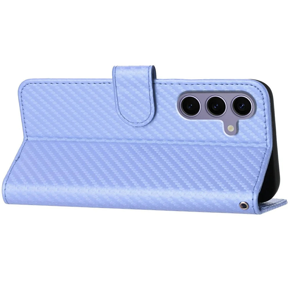 YX0070 For Samsung Galaxy S25 Wallet Case Carbon Fiber Texture Leather Cell Accessories Phone Cover - Light Purple - 4