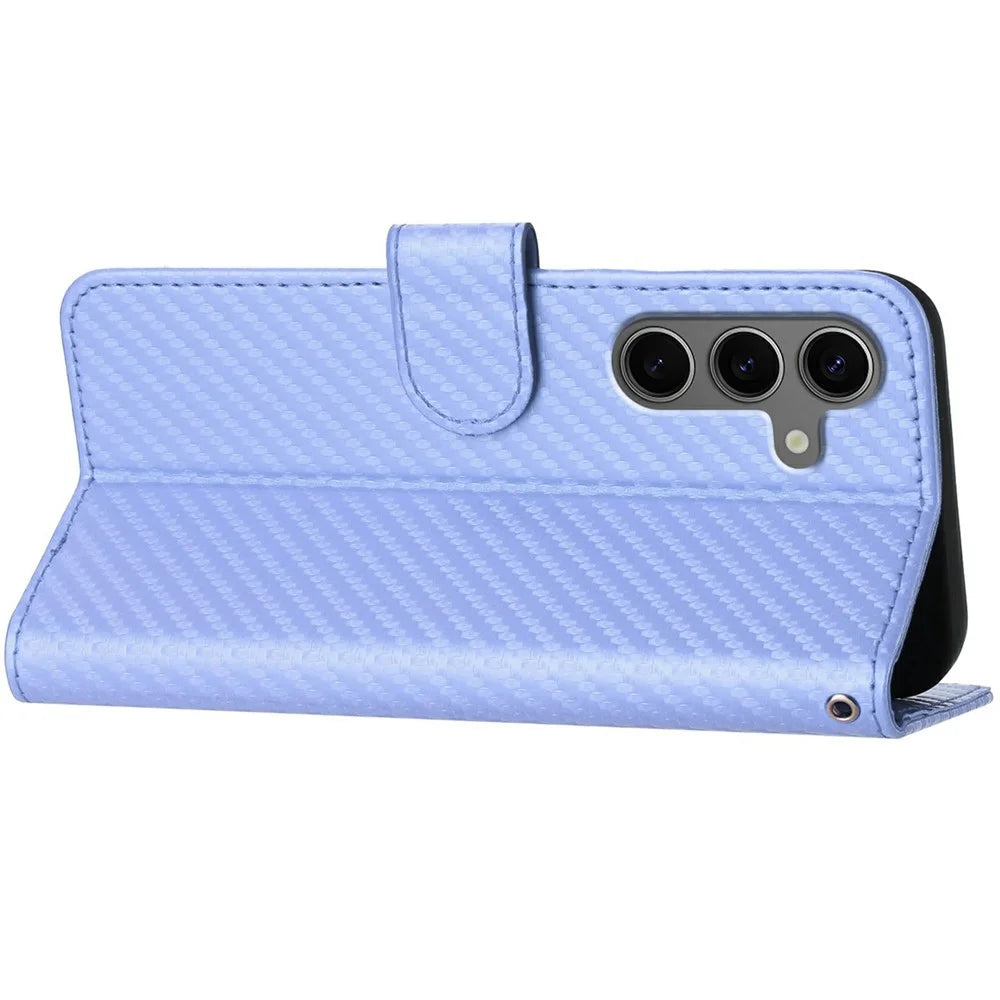 YX0070 For Samsung Galaxy S25+ Wallet Case Carbon Fiber Texture Leather Cell Accessories Phone Cover - Light Purple - 4