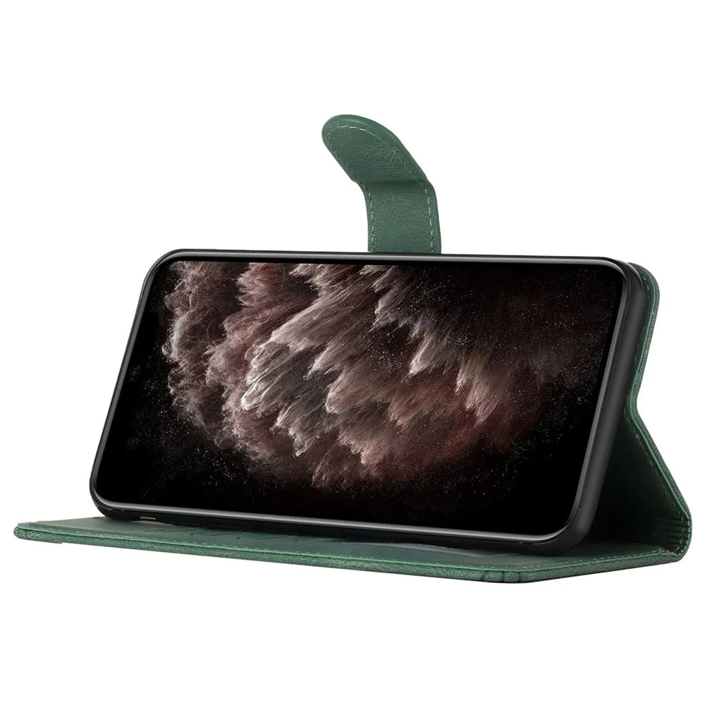 YX0010 Series for Samsung Galaxy S25+ Wallet Case Rhombus Lines Leather Phone Cover - Blackish Green - 2