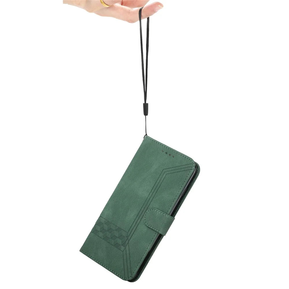 YX0010 Series for Samsung Galaxy S25+ Wallet Case Rhombus Lines Leather Phone Cover - Blackish Green - 5