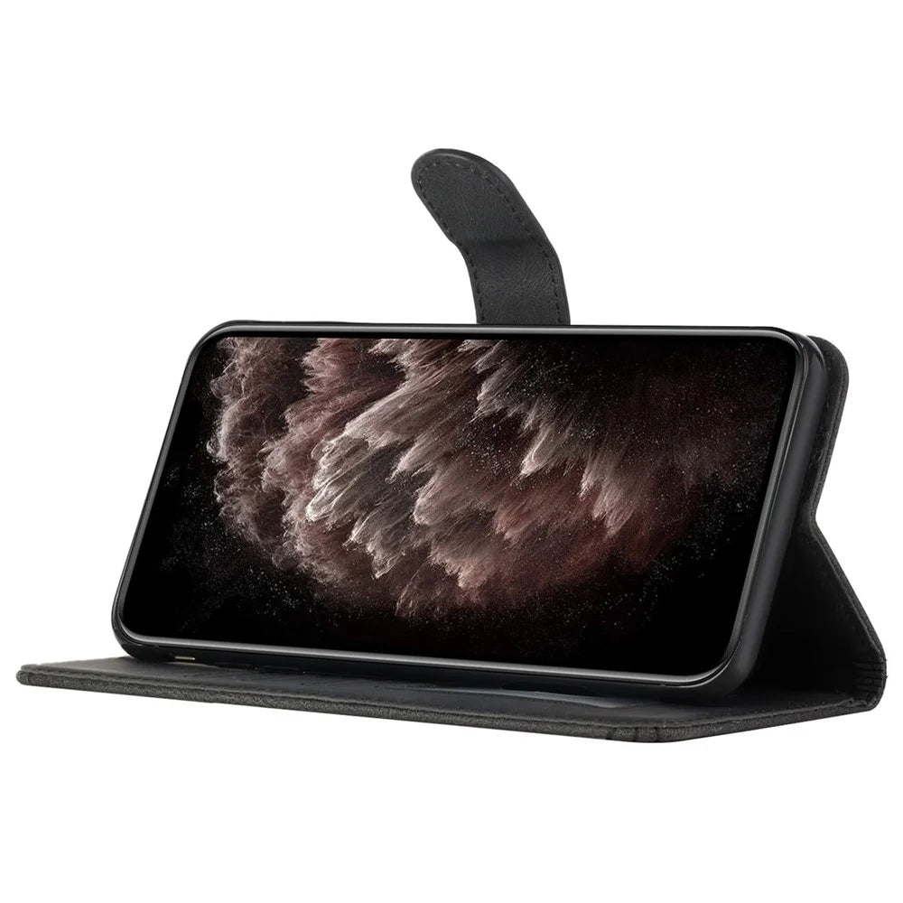 YX0010 Series for Samsung Galaxy S25 Wallet Case Rhombus Lines Leather Phone Cover - Black - 2