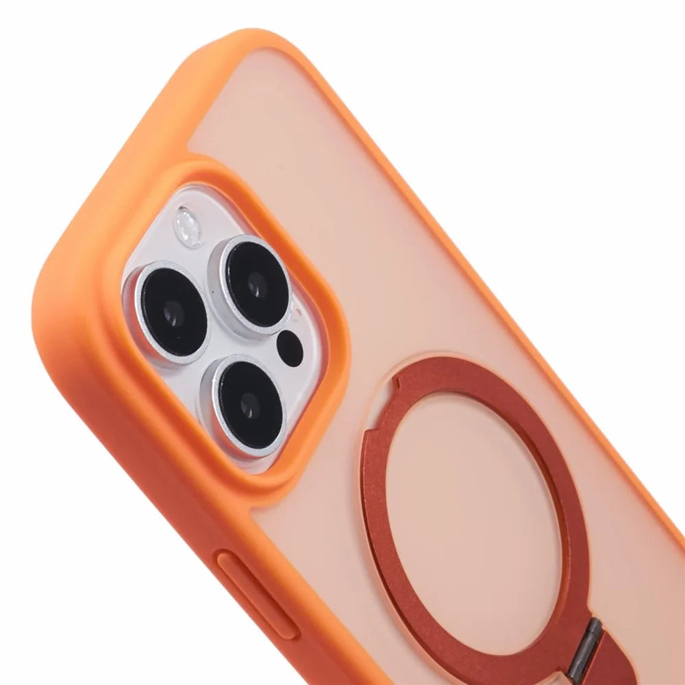 For iPhone 16 Pro Max Case Kickstand Compatible with MagSafe PC+TPU Cover with Lens Film - Orange - 7
