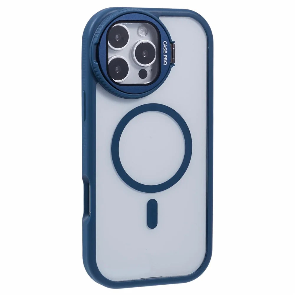 For iPhone 16 Pro Case Compatible with MagSafe Cell Phone Cover with Lens Cover Kickstand - Sapphire - 1