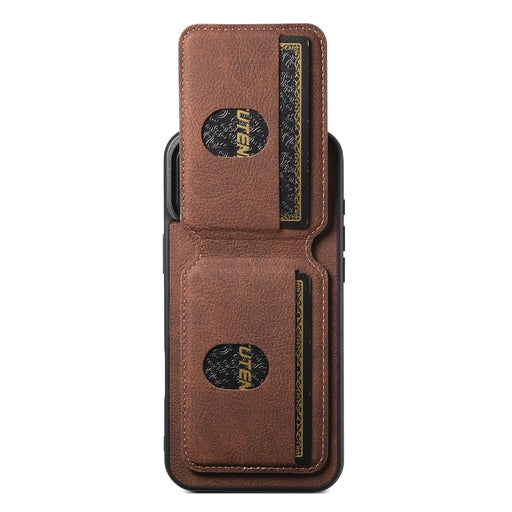 SUTENI H02 For iPhone 16 Case Card Slots Kickstand Litchi Texture Leather+TPU Cover - Brown - 2
