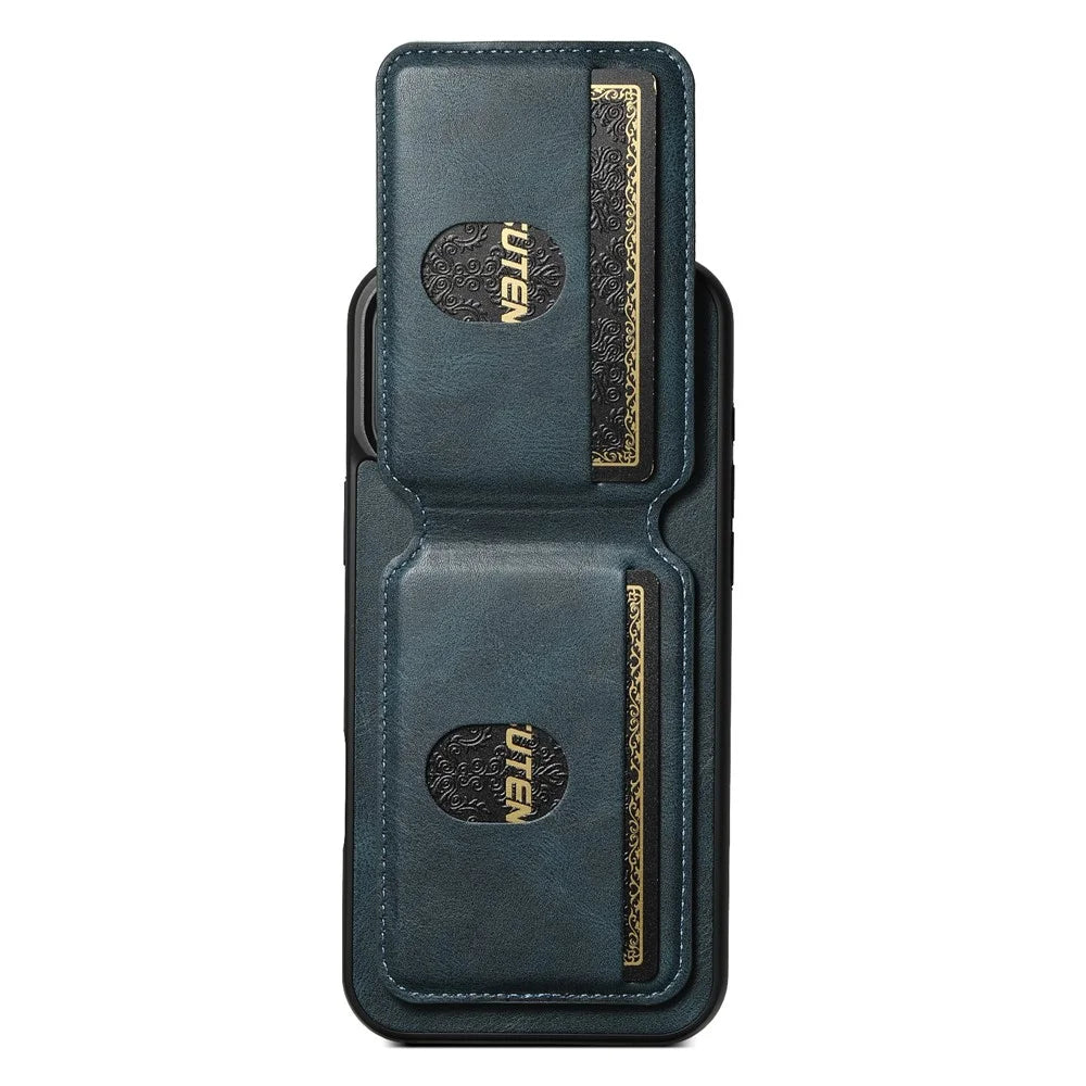 SUTENI H02 For iPhone 16 Pro Case Waxy Texture Leather+TPU Card Slots Kickstand Phone Cover - Blue - 2