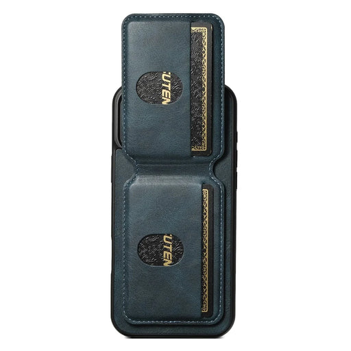SUTENI H02 For iPhone 16 Pro Case Waxy Texture Leather+TPU Card Slots Kickstand Phone Cover - Blue - 2