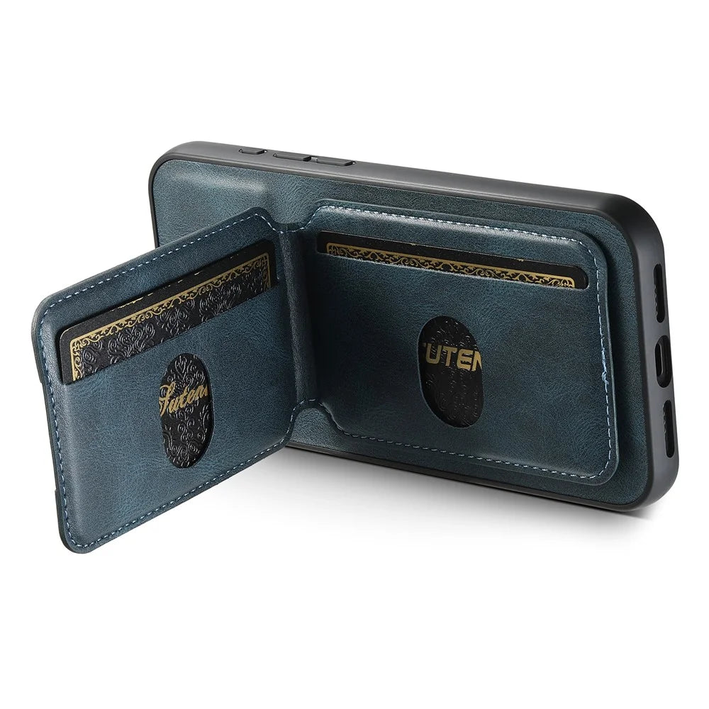 SUTENI H02 For iPhone 16 Pro Case Waxy Texture Leather+TPU Card Slots Kickstand Phone Cover - Blue - 4