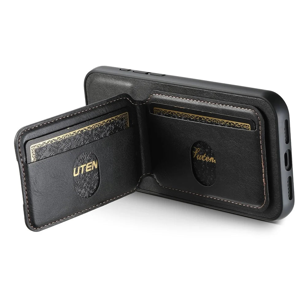 SUTENI H02 For iPhone 16 Plus Case Waxy Texture Leather+TPU Card Slots Kickstand Phone Cover - Black - 4