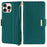 For iPhone 15 Pro Max Leather Wallet Case RFID Blocking Stand Cover with Hand Strap - Green - 1