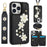 SY-001 For iPhone 16 Pro Case Card Slots Leather Coated TPU Flower Phone Cover - Black - 1