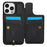 SY-001 For iPhone 16 Pro Case Card Slots Leather Coated TPU Flower Phone Cover - Black - 2