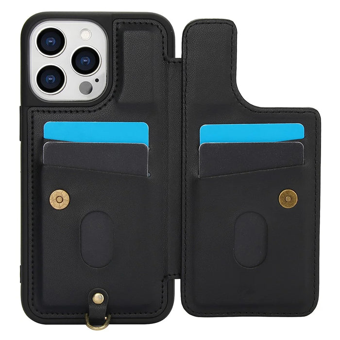 SY-001 For iPhone 16 Pro Case Card Slots Leather Coated TPU Flower Phone Cover - Black - 2