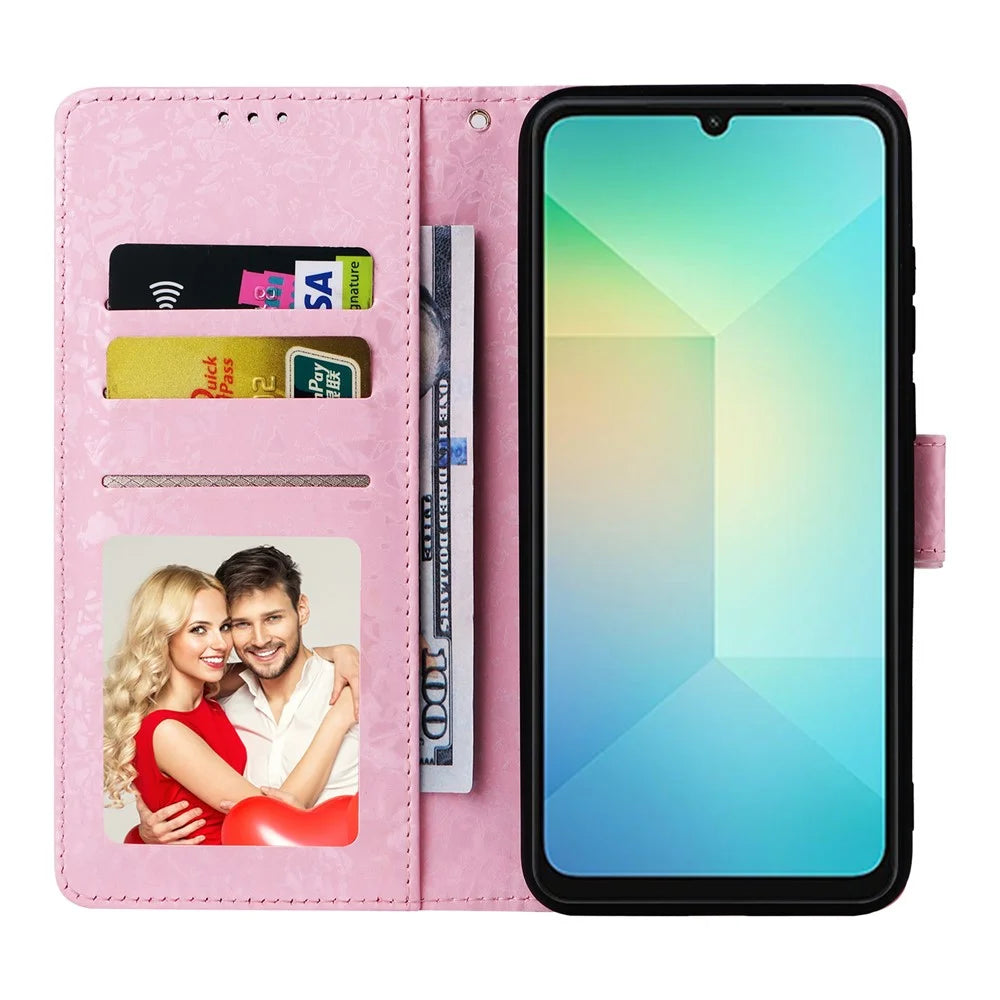 For Samsung Galaxy A06 4G Case RFID Blocking Flower Leather Phone Cover - Rose Flower - 2