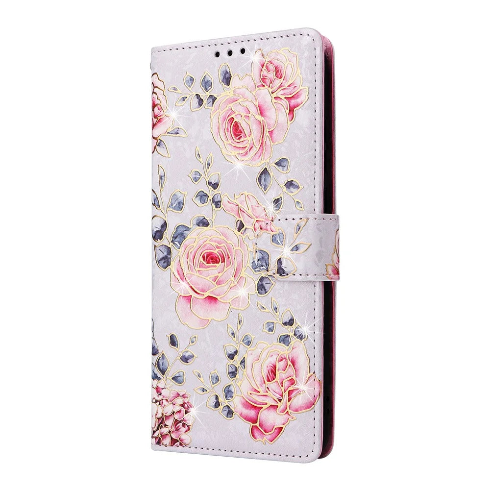 For Samsung Galaxy A06 4G Case RFID Blocking Flower Leather Phone Cover - Rose Flower - 6
