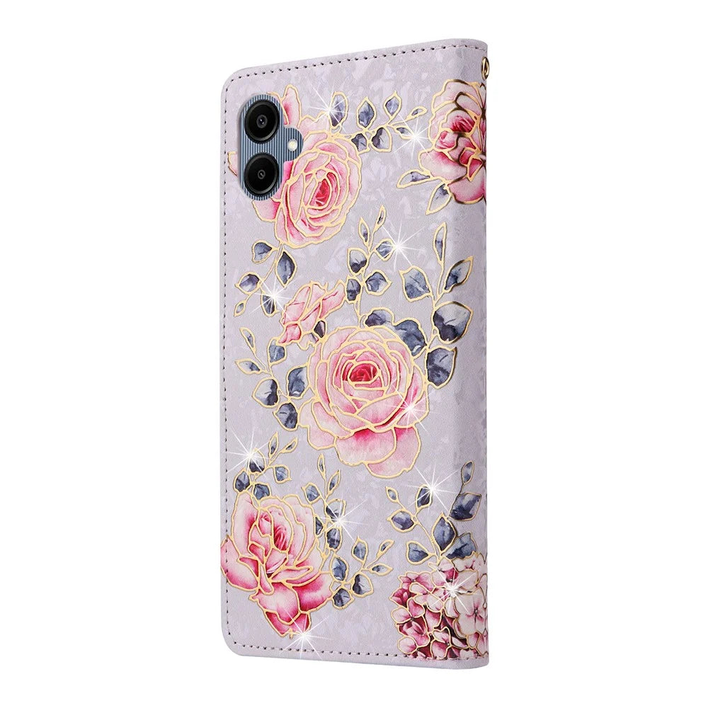 For Samsung Galaxy A06 4G Case RFID Blocking Flower Leather Phone Cover - Rose Flower - 7