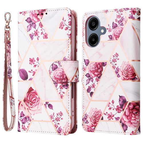 For Samsung Galaxy A06 4G Case Lacquered Marble Pattern Leather Phone Cover - Rose Gold - 1