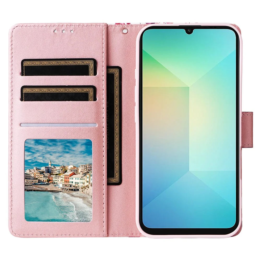 For Samsung Galaxy A06 4G Case Lacquered Marble Pattern Leather Phone Cover - Rose Gold - 2
