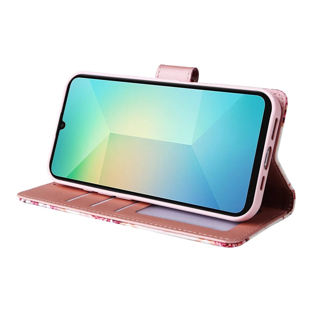 For Samsung Galaxy A06 4G Case Lacquered Marble Pattern Leather Phone Cover - Rose Gold - 3