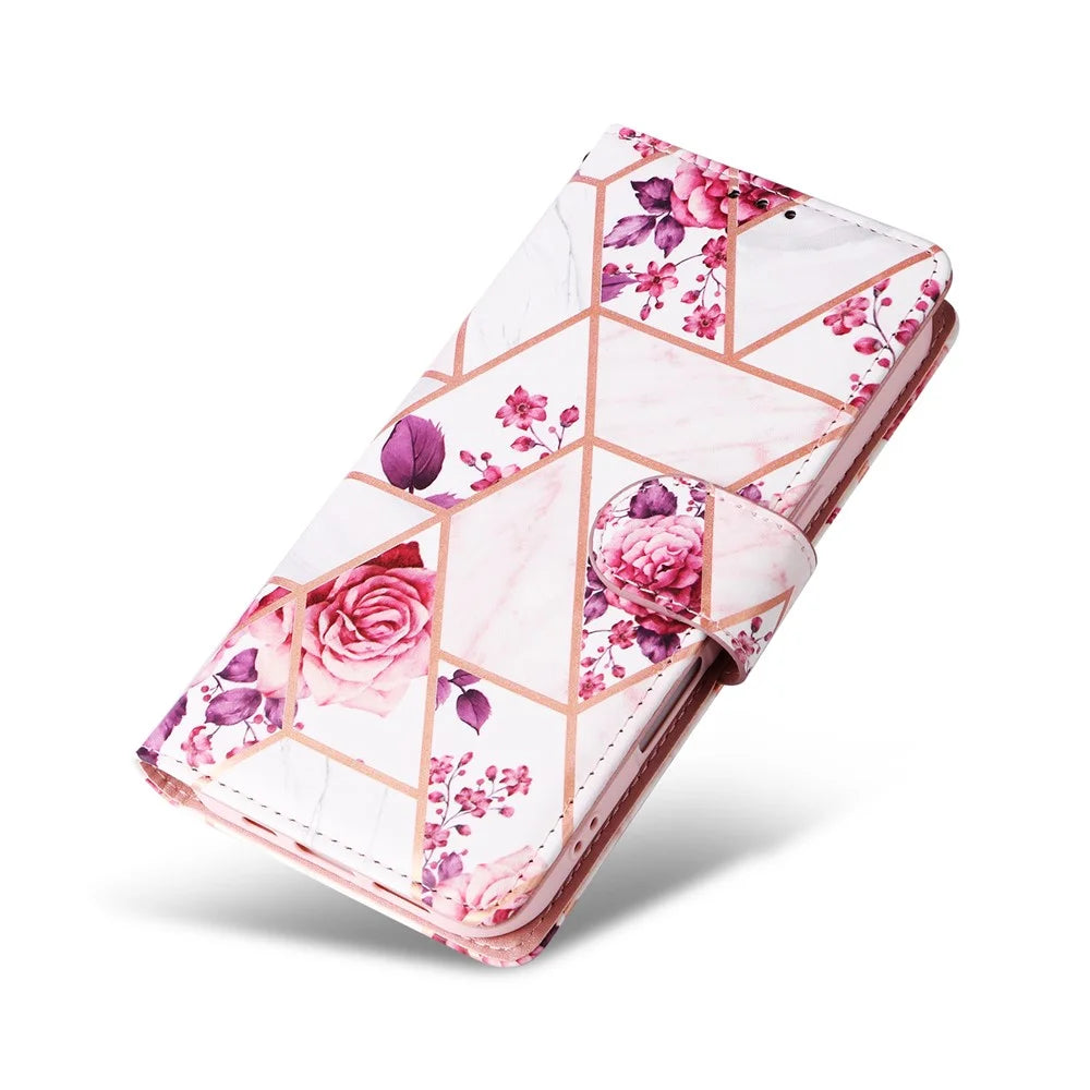 For Samsung Galaxy A06 4G Case Lacquered Marble Pattern Leather Phone Cover - Rose Gold - 5