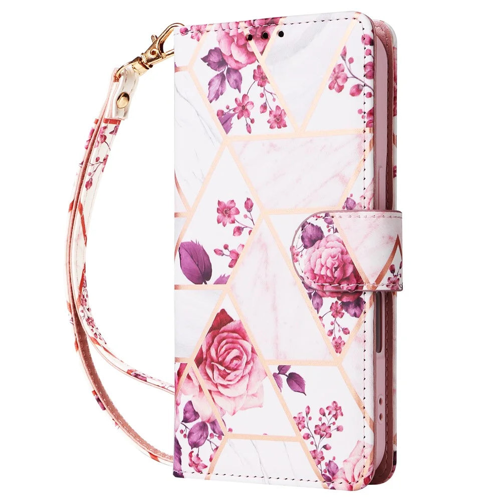 For Samsung Galaxy A06 4G Case Lacquered Marble Pattern Leather Phone Cover - Rose Gold - 6