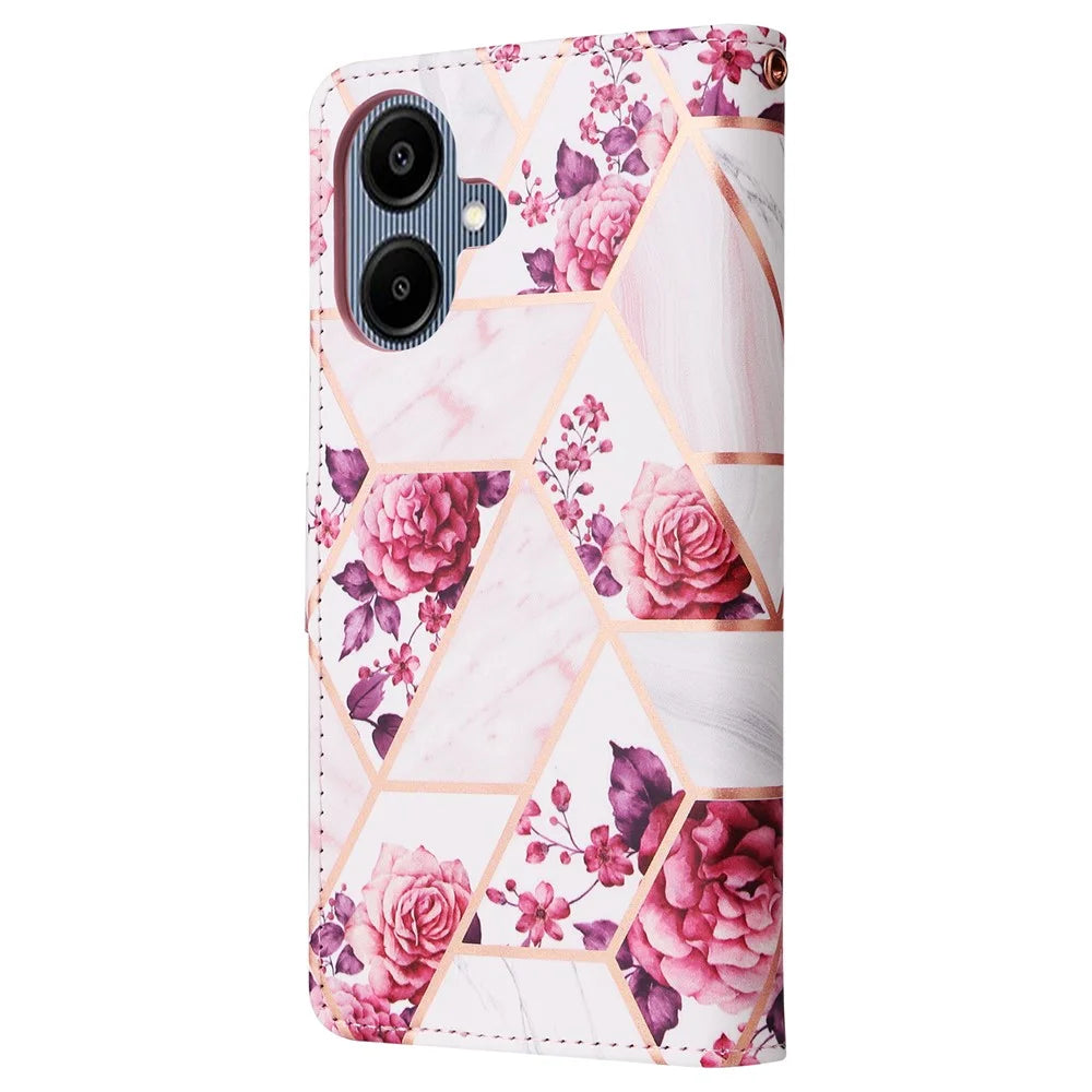 For Samsung Galaxy A06 4G Case Lacquered Marble Pattern Leather Phone Cover - Rose Gold - 7