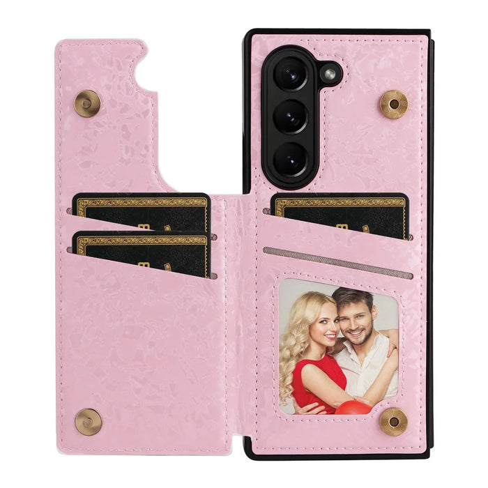 For Samsung Galaxy Z Fold5 5G Case Flower Leather+PC RFID Blocking Phone Cover Card Slots - Flowers - 2