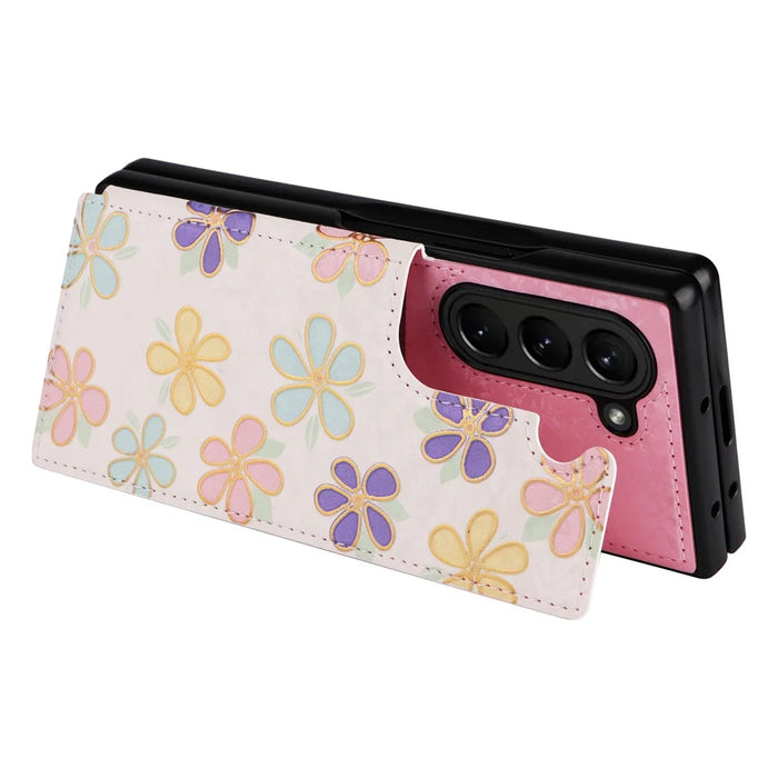 For Samsung Galaxy Z Fold5 5G Case Flower Leather+PC RFID Blocking Phone Cover Card Slots - Flowers - 3