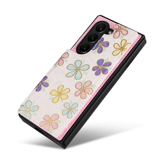 For Samsung Galaxy Z Fold5 5G Case Flower Leather+PC RFID Blocking Phone Cover Card Slots - Flowers - 6