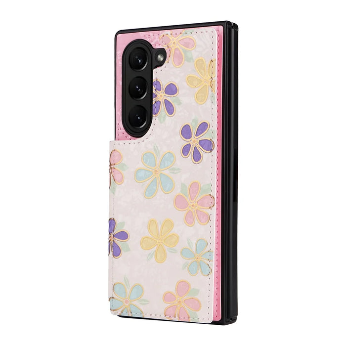 For Samsung Galaxy Z Fold5 5G Case Flower Leather+PC RFID Blocking Phone Cover Card Slots - Flowers - 7