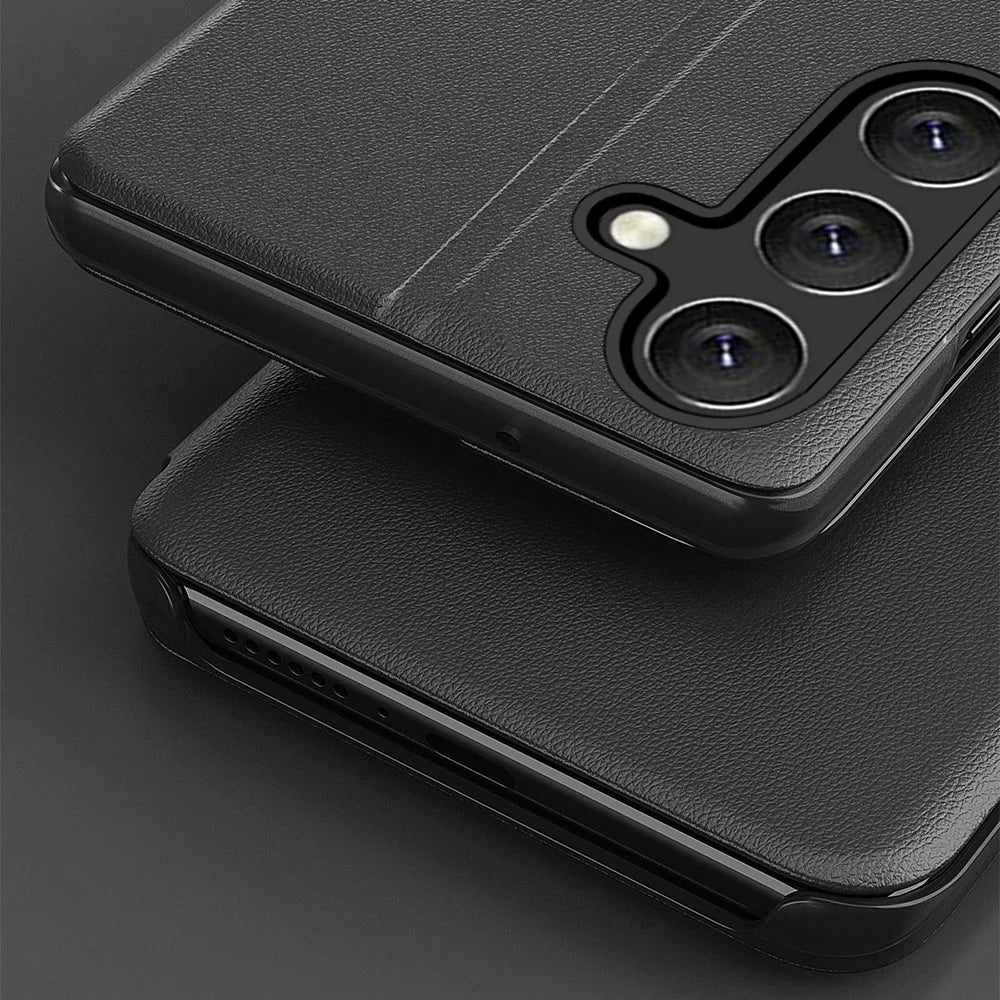 For Samsung Galaxy S24 FE Case View Window PU Leather Stand Cover - Black - 7