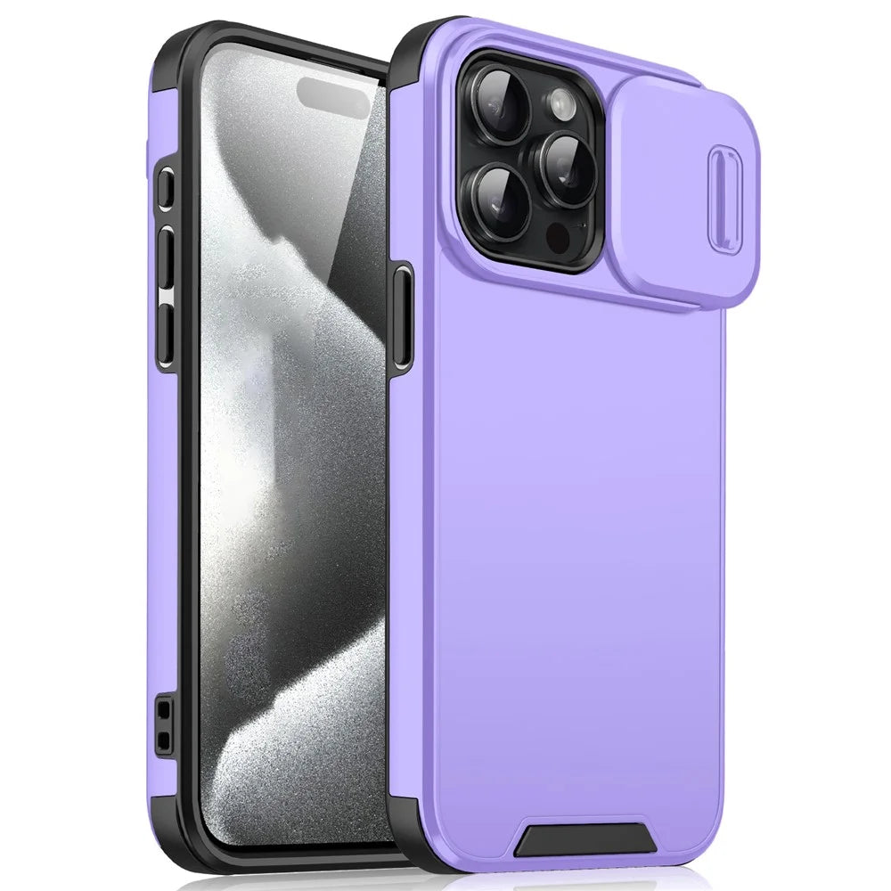 For iPhone 16 Pro Max Case PC+TPU Shell with Slide Camera Phone Cover - Purple - 1