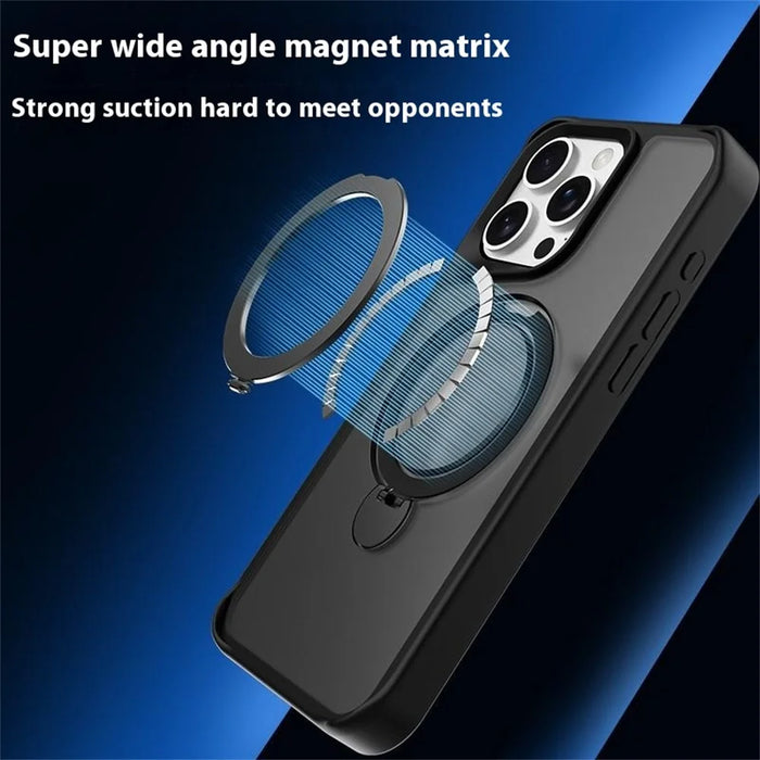 For iPhone 16 Pro Max Case Compatible with MagSafe PC+TPU Ring Kickstand Cell Phone Cover - Titanium Grey - 3