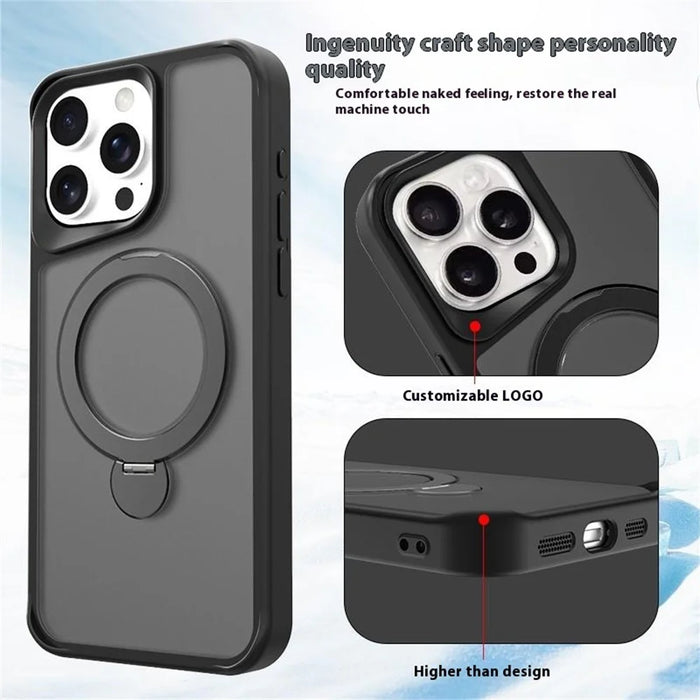 For iPhone 16 Pro Max Case Compatible with MagSafe PC+TPU Ring Kickstand Cell Phone Cover - Titanium Grey - 4