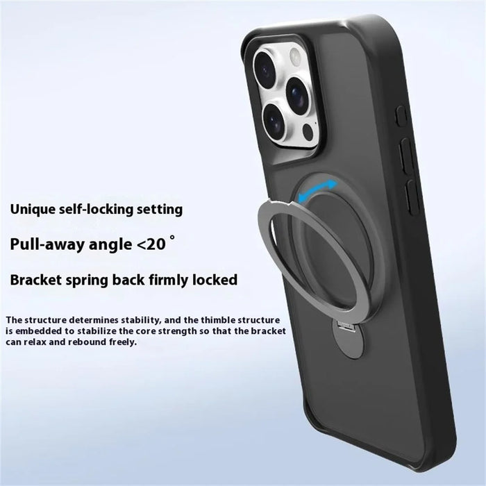 For iPhone 16 Pro Max Case Compatible with MagSafe PC+TPU Ring Kickstand Cell Phone Cover - Titanium Grey - 6