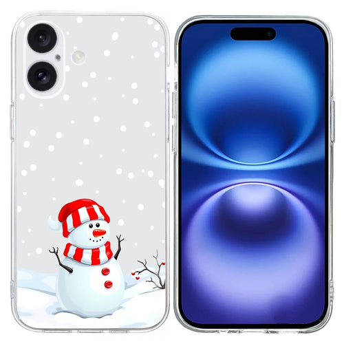 For iPhone 16 Plus Case Christmas Pattern Print Soft TPU Phone Protector - Snowman - 1