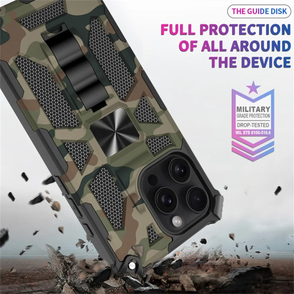 For iPhone 16 Pro Case Kickstand Camouflage Anti-Drop TPU+PC Phone Cover - Light Green - 2