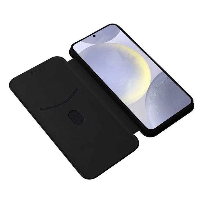 For Samsung Galaxy S25 Case Carbon Fiber Texture Drop-Proof PU Leather Phone Cover - Black - 2