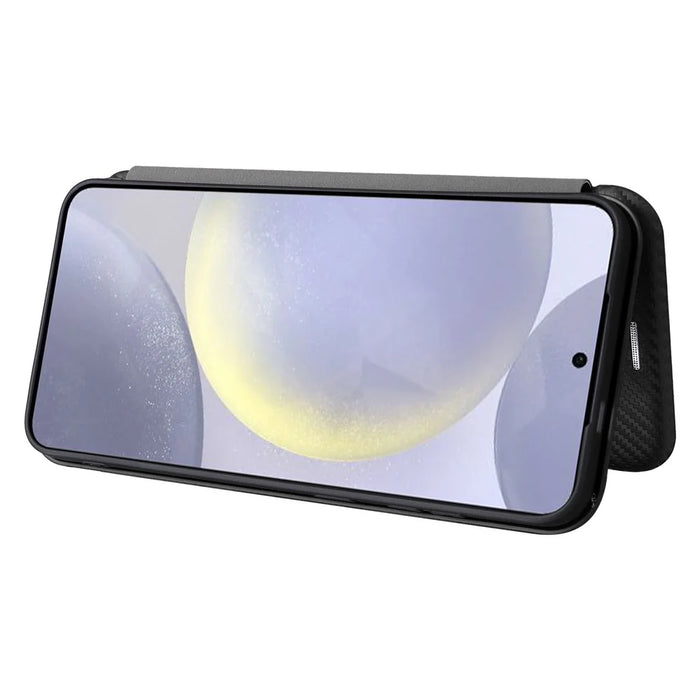 For Samsung Galaxy S25 Case Carbon Fiber Texture Drop-Proof PU Leather Phone Cover - Black - 3