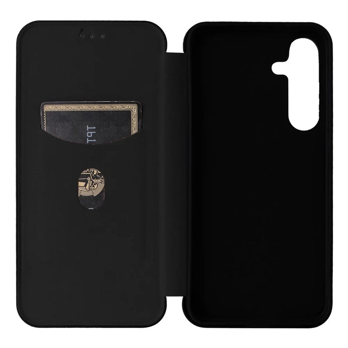 For Samsung Galaxy S25 Case Carbon Fiber Texture Drop-Proof PU Leather Phone Cover - Black - 5
