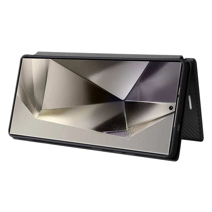 For Samsung Galaxy S25 Ultra Case Carbon Fiber Texture Drop-Proof PU Leather Phone Cover - Black - 3