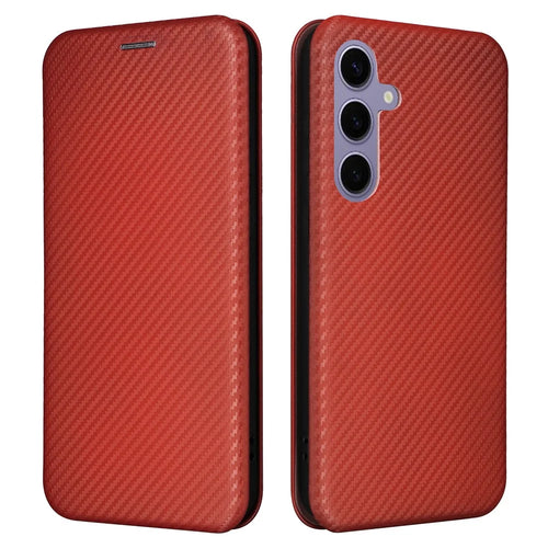 For Samsung Galaxy S25+ Case Carbon Fiber Texture Drop-Proof PU Leather Phone Cover - Brown - 1