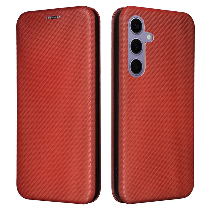 For Samsung Galaxy S25+ Case Carbon Fiber Texture Drop-Proof PU Leather Phone Cover - Brown - 1