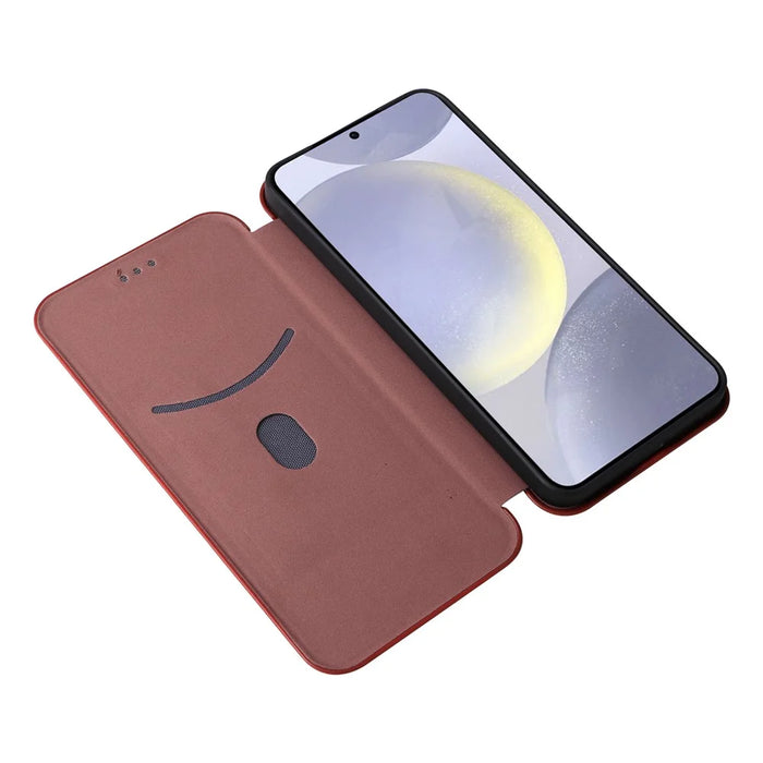 For Samsung Galaxy S25+ Case Carbon Fiber Texture Drop-Proof PU Leather Phone Cover - Brown - 2