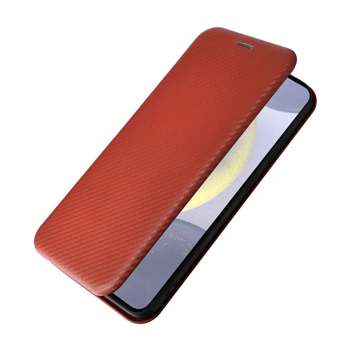 For Samsung Galaxy S25+ Case Carbon Fiber Texture Drop-Proof PU Leather Phone Cover - Brown - 5